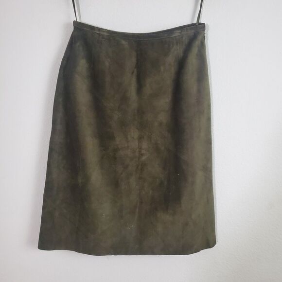 INC International Concepts Skirt 8 Green Suede Leather Vintage Midi Classic - Picture 1 of 9